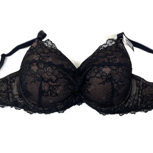 Ambrielle Black Lace Extreme Push-Up Plunge Convertible Bra 36D - Picture 1 of 7